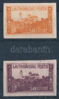 Nyugat-Magyarország VII. 1921 vágott 50K eltérő narancssárga színben + vágott támpéldány, mindkettő Bodor vizsgálójellel