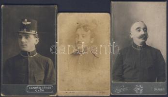 cca 1890 Vasutasok 3 db keményhátú fotó / railway-officers 3 photos 7x11 cm