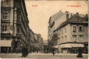 1913 Wien, Vienna, Bécs; Neubaugasse / street view, tram, shop of Ullmann (wet corners)