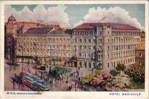 Wien, Vienna, Bécs; Mariahilferstrasse, Hotel Mariahilf / street view, hotel, tram, automobile s: E. Waldhauser (wet corner)
