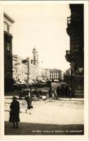 1927 Linz, Platz d. 12. November / square, market, automobile, tram