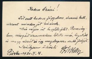 Sziklay Kálmán nyugalmazott huszárezredes névjegye, hátoldalán üdvözlő sorai és aláírása