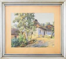 Olvashatatlan jelzéssel (Szontágh Tibor?), XX. sz. első fele: Napfényes udvar. Akvarell, papír, lap ...