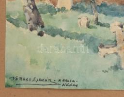 Veress Elemér (1876-1959): Kalotanádasi templom (Erdély), 1942. Akvarell, papír, jelzett, üvegezett ...