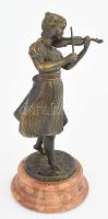 Hegedülő lányka szobra. Fonderia Lancini Bronz szobor, márvány talapzaton. Jelzett 27 cm