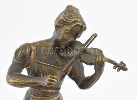 Hegedülő lányka szobra. Fonderia Lancini Bronz szobor, márvány talapzaton. Jelzett 27 cm
