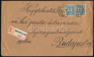 1899 2. súlyfokozatú ajánlott levél 2 klf színváltozatú és kiadású 10kr bélyeggel bérmentesítve, GYÖR ÁLLAM. P. U. / PÉNZROVATOLÁS - BUDAPEST