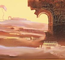 Árkossy István (1943-): Spanyol emlék. Olaj, farost, jelezve jobbra lent. Dekoratív fakeretben, 40×5...