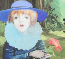 Herpai Zoltán (1951-2011): Lány virággal. Olaj, farost, jelzett. Dekoratív fakeretben, 40×60 cm