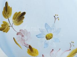 Retro fodrozott üveg gömbváza. Savmaratott, zománcfestett, kis pattogzással, m: 23 cm