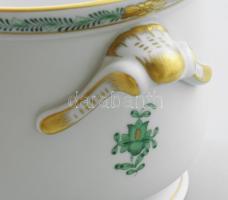 Herendi zöld Apponyi mintás kaspó. Kézzel festett, jelzett, minimális kopással d: 11, m: 10 cm