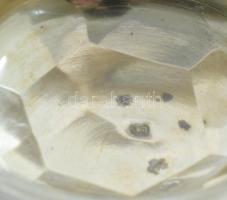 Ezüst (Ag) fűszertartó, jelzett, mesterjegyes, dianás jelzéssel, nettó 31 g hibátlan üvegbetéttel