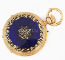 Női zsebóra, zománc és brill berakással, működő szerkezettel. XIX. sz. vége d: 36 mm