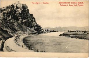 Sztrecsnó, Sztrecsény, Strecno (Tátra, Tatry); Vágvölgy, Sztrecsnó vára Zsolna mellett. Biel L. kiadása / Povazie, Hrad Strecno / Das Waagtal / Váh riverside, castle ruins (Rb)