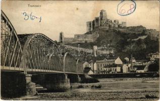 1912 Trencsén, Trencín; Vár, vasúti híd. Gansel Lipót kiadása / castle, railway bridge (ázott / wet damage)