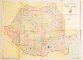 1969 Republica Socialistă România, Harta Administrativă / Románia közigazgatási térképe, 1 : 1.000.000, Bucuresti, Editura Stiintifică, szakadással, 59x83 cm