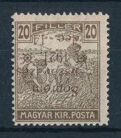 Nyugat-Magyarország VIII. 1921 Arató 20f fordított felülnyomással, Bodor vizsgálójellel