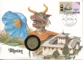 Bhután 1974. 20ch Cu-Al-Ni FAO forgalmi emlékérme felbélyegzett borítékban, bélyegzéssel T:AU  Bhutan 1974. 20 Chetrums Cu-Al-Ni FAO circulating commemorative coin in envelope with stamp, and cancellation C:AU