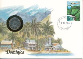 Kelet-Karibi Államok / Dominika 1981. 25c Cu-Ni felbélyegzett borítékban, bélyegzéssel, német nyelvű leírással T:UNC  Eastern Caribbean States / Dominica 1981. 25 Cents Cu-Ni in envelope with stamp, cancellation and a prospectus in german C:UNC