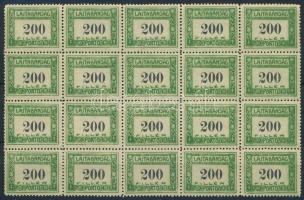 Nyugat-Magyarország VII. 1921 Portó 200f 20-as tömbben, Bodor vizsgálójellel (12.000) (1 bélyegen gumihiba / gum disturbance)