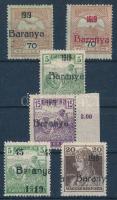 Baranya 1919 6 db bélyeg, köztük eltolódott felülnyomatok is, Bodor vizsgálójellel