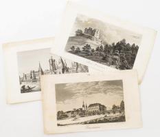 3 db XIX. századi, osztrák településeket, várakat ábrázoló rézmetszet, jelzettek a metszeten, részben kissé foltos lapok, 9x15 cm körüli méretben