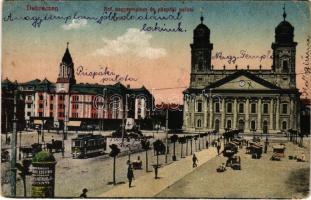 1920 Debrecen, Református nagytemplom és püspöki palota, villamos, piac. Vasúti levelezőlapárusítás 20. sz. 1918. (Rb)