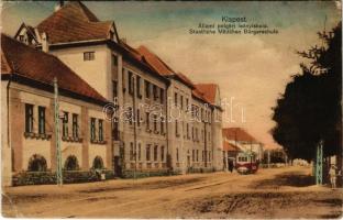 1915 Budapest XIX. Kispest, Polgári leányiskola, 22-es villamos (EK)