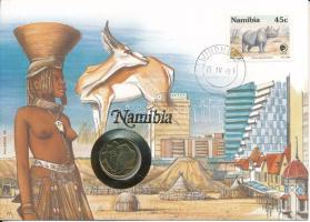 Namíbia 1993. 1D felbélyegzett borítékban, bélyegzéssel, német nyelvű leírással T:UNC Namibia 1993. 1 Dollar in envelope with stamp and cancellation, with German description C:UNC