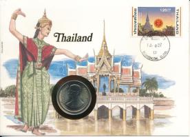 Thaiföld 1982. 5B Cu-Ni "IX. Ráma" érmés, felbélyegzett borítékban, bélyegzéssel, német nyelvű leírással T:UNC Thailand 1982. 5 Baht Cu-Ni "Rama IX" in envelope with stamp and cancellation, with German description C:UNC Krause Y#160