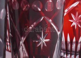 Bordó kristály borospohár szett, 6 db, csiszolt mintával, jelzés nélkül, eredeti dobozában, m: 11,5 ...