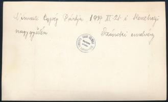 1937 A Nemzeti Egység Pártja keszthelyi nagygyűlése, szónoki emelvény, hátoldalon feliratozott, pecs...