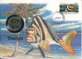 Cook-szigetek / Penrhyn 1992. 1$ felbélyegzett borítékban, bélyegzéssel, német nyelvű leírással T:UNC  Cook Islands / Penrhyn 1992. 1 Dollar in envelope with stamp and cancellation, with German description C:UNC