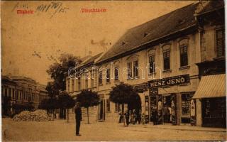 1911 Miskolc, Városház tér, Merényi Lajos ezelőtt Hesz Jenő és Frank Vilmos üzlete. W.L. (?) 23. (vágott / cut)