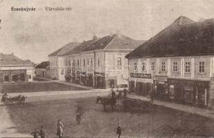 Érsekújvár Town Hall square with the shops of Károly Bartlik and Ignác Schulz