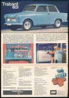 1964 Trabant 601, színes képekkel illusztrált, magyar nyelvű ismertető prospektus, kihajtva: 28,5x20...