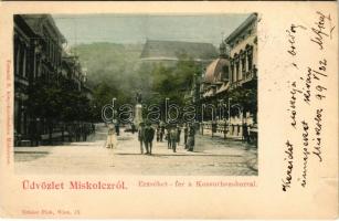 1899 (Vorläufer) Miskolc, Erzsébet tér, Kossuth szobor. Ferenczi B. kiadása (szakadás / tear)