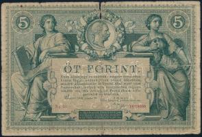 1881. 5Ft / 5G Ng 50 19.09400 piros sorszámozással T:VG szakadás Austro-Hungarian Monarchy 1881. 5 Forint / 5 Gulden with Ng 50 19.09400 red serial number C:F tear Adamo G127, Krause P#A154