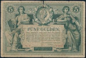 1881. 5Ft / 5G "Ng 50 19.09400" piros sorszámozással T:VG szakadás Austro-Hungarian Monarc...