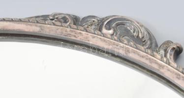 Antik ezüstözött réz tükör, jelzett, 36x31 cm