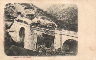Anina railway viaduct with steam locomotive