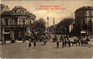 1916 Sofia, Sophia, Sofiya; Rue Marie Louise / street view, market (EK)