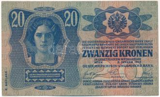 1913. 20K II. kiadás, piros "DEUTSCHÖSTERREICH" felülbélyegzéssel "1087 711614" ...