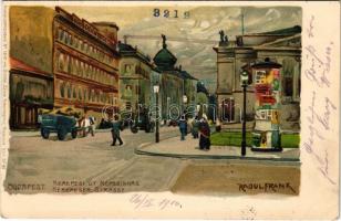 1900 Budapest VIII. Kerepesi út és Népszínház, hirdetőoszlop. Kuenstlerpostkarte No. 1846. von Ottmar Zieher No. 89. litho s: Raoul Frank