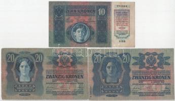 1912-1915. 10K-100K (7xklf), felülbélyegzés nélkül és piros "MAGYARORSZÁG" felülbélyegzése...