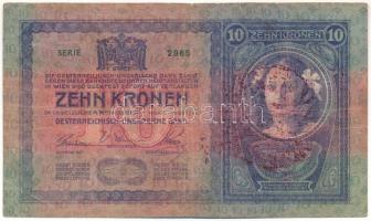 1904. 10K "2965 707431" piros "Magyarország" felülbélyegzéssel T:VG szakadás Ada...