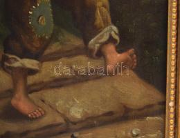 Jelzés nélkül, feltehetően XIX. sz. második fele: Fütyülő kisfiú. Olaj, vászon. Apró sérüléssel. Pro...