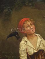 Jelzés nélkül, feltehetően XIX. sz. második fele: Fütyülő kisfiú. Olaj, vászon. Apró sérüléssel. Pro...