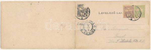 1900 Budapest II. Margit körút, Lukács fürdő, Margit Park kávéház, hídfő, villamos, Rózsadomb a hátt...