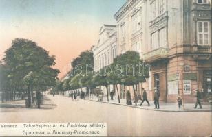 Versec savings bank and Andrássy alley with Au Mikado coffee warehouse